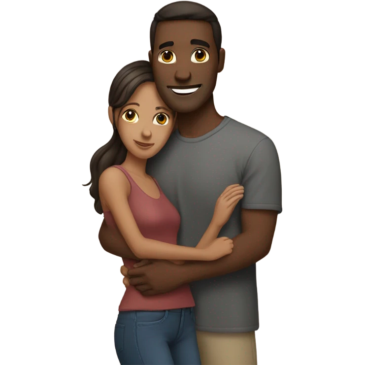 White dark hair male hugging brown female emoji