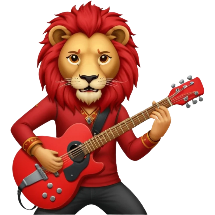 guitar rock player, lion head, red emoji