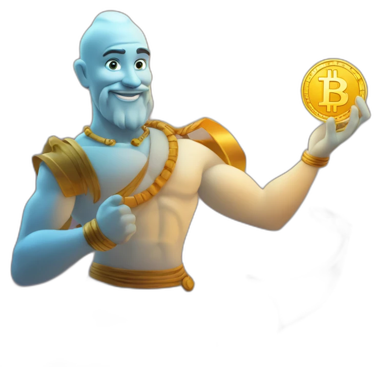 genie with a unnamed coin in his hand on the crypto coin graph arrow emoji