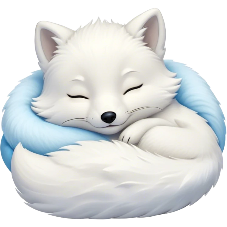 Meme-Worthy Cute Sleeping Arctic Fox Portrait Emoji, Head resting peacefully with a contented smile, showcasing a compact, agile build and a luxuriously soft white Fur with delicate icy blue accents, eyes shut in a serene, restful nap, Simplified yet hilariously adorable features, highly detailed, glowing with a soft, drowsy light, high shine, relaxed and utterly lovable, stylized with an air of playful laziness, bright and heartwarming, soft glowing outline, capturing the essence of a comically sleepy arctic fox, so meme-worthy it feels like it could instantly become the next viral sensation of adorable slumber! emoji