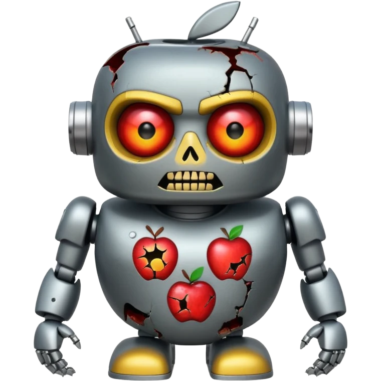 plump zombie robot terminator, straight front perspective, iconic Apple emoji look, no background emoji