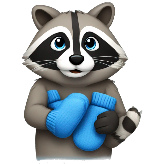 Raccoon wearing blue mittens emoji