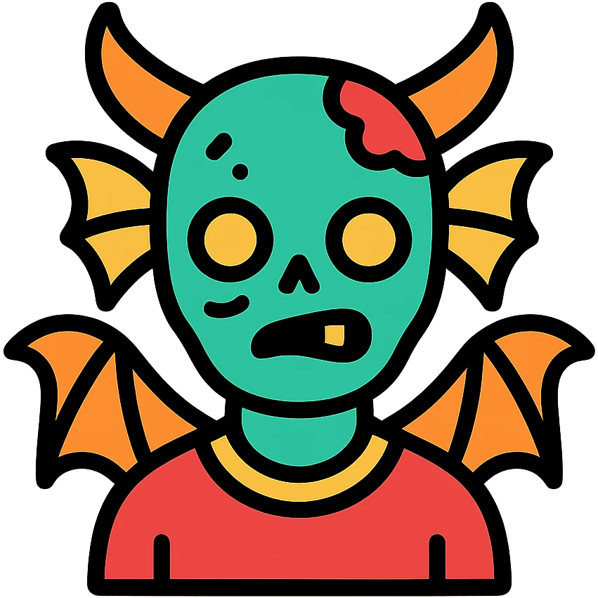 color outline icon of a human dragon with a zombie face emoji