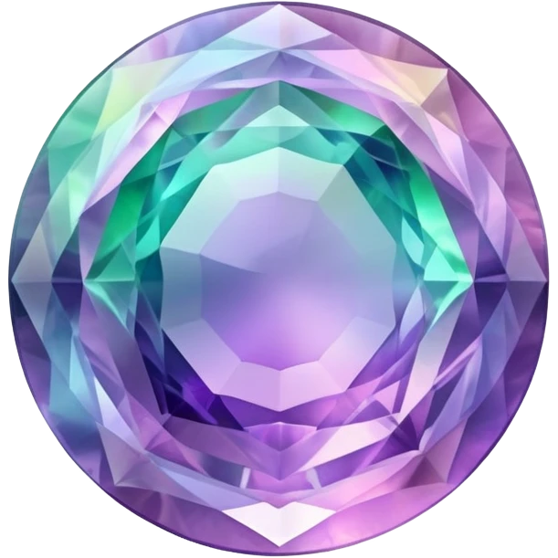 round cut fluorite gem with swirling pastel holographic colors and sharp facets emoji