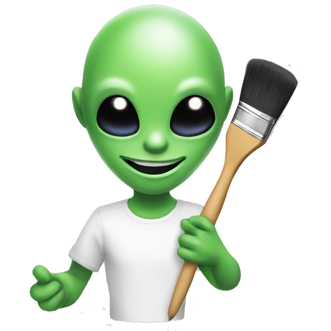 an alien holding a paintbrush while smiling emoji