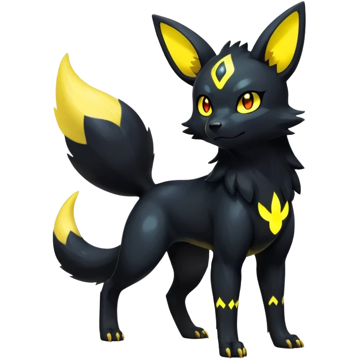 Shiny Exotic Excessive Mysterious Umbreon-Poochyena-Pokémon-Fakémon-hybrid-creature (full body) emoji