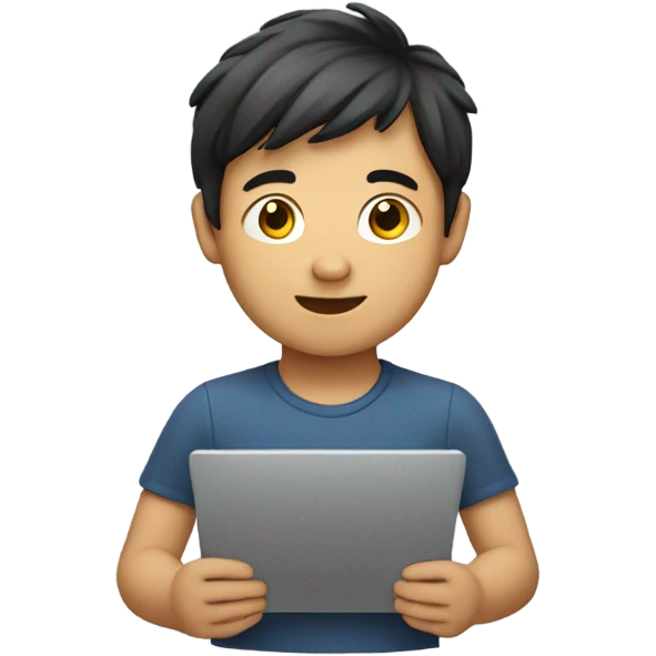 Young asian guy with computer emoji