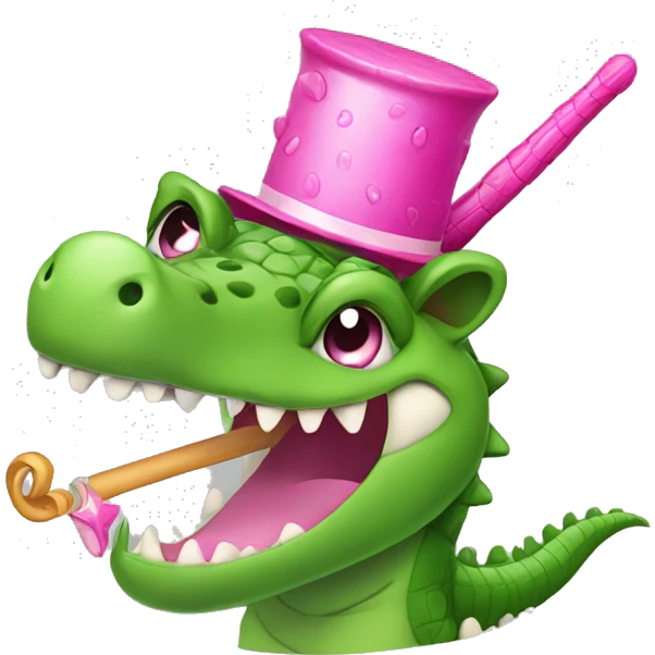 A crocodile with a gorgeous pink hairstyle and a magic wand emoji