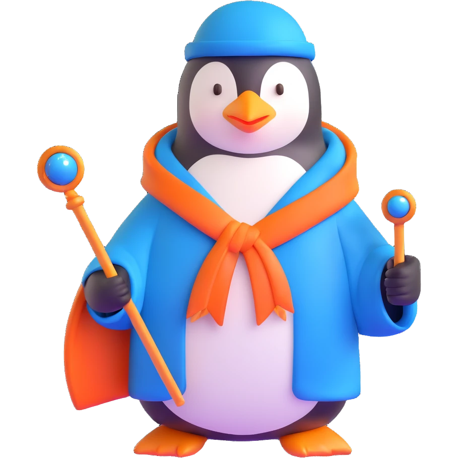 penguin wizard with blue robe and magic staff emoji