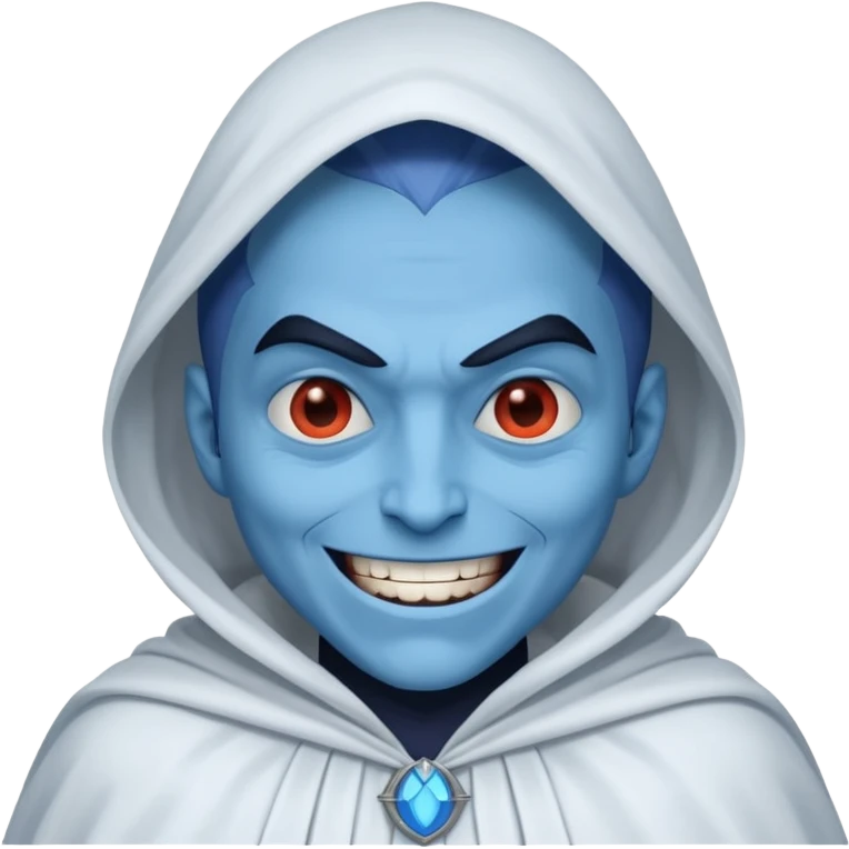 villain smiling with a white cloak, blue skin emoji