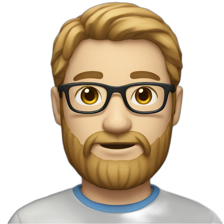 man with light brown hair blue eyes beard and glasses emoji