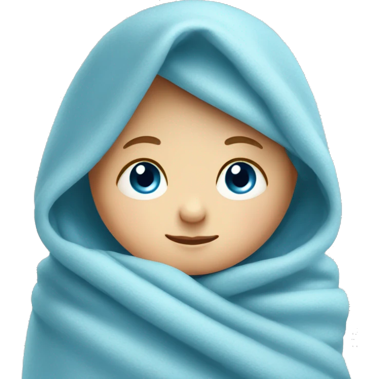 a little newborn baby  wrapped in blue blanket, blue eyes  emoji