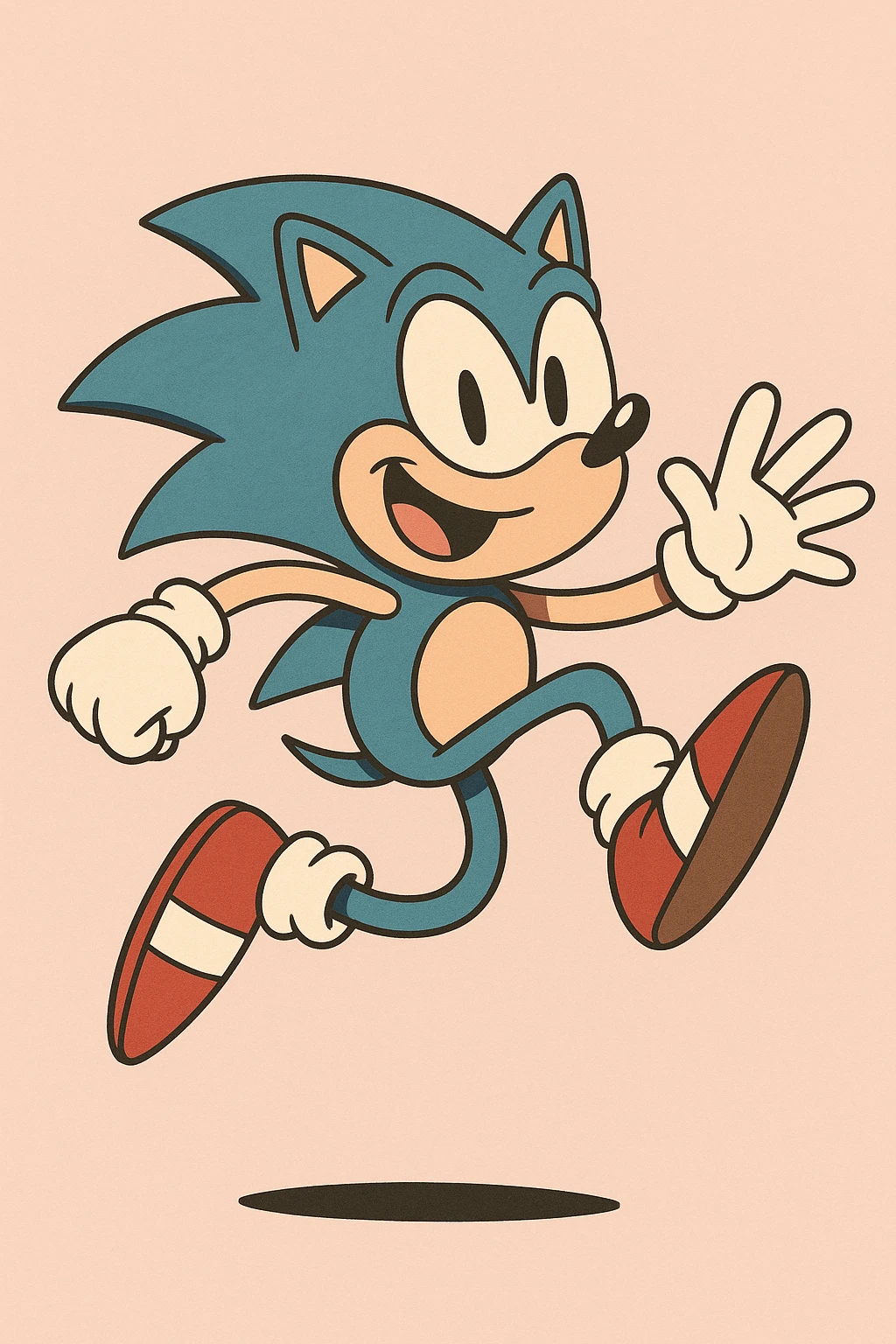 Sonic the Hedgehog, jumping, blue spikes, red shoes, playful, vibrant colors emoji