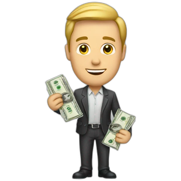 A white guy holding dollars  emoji