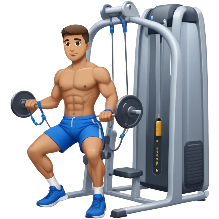 fit man with blue shorts using cable-machine emoji