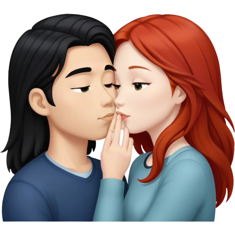 long hair asian boy kisses redhead white girl  emoji