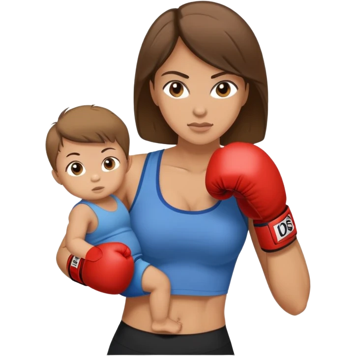 Light brunette fit mom boxing with baby boy emoji