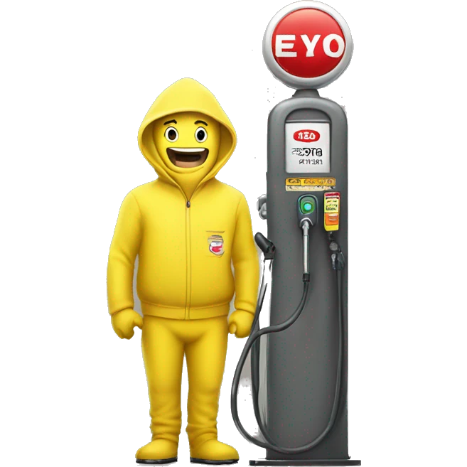 Man wearing banana suit pumping gas emoji