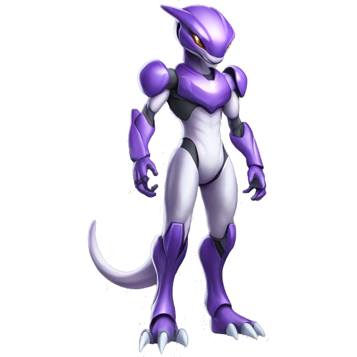 Futuristic Shiny Mewtwo-Velociraptor-Genesect-Fakémon-Pokémon with a visor helmet Full Body emoji
