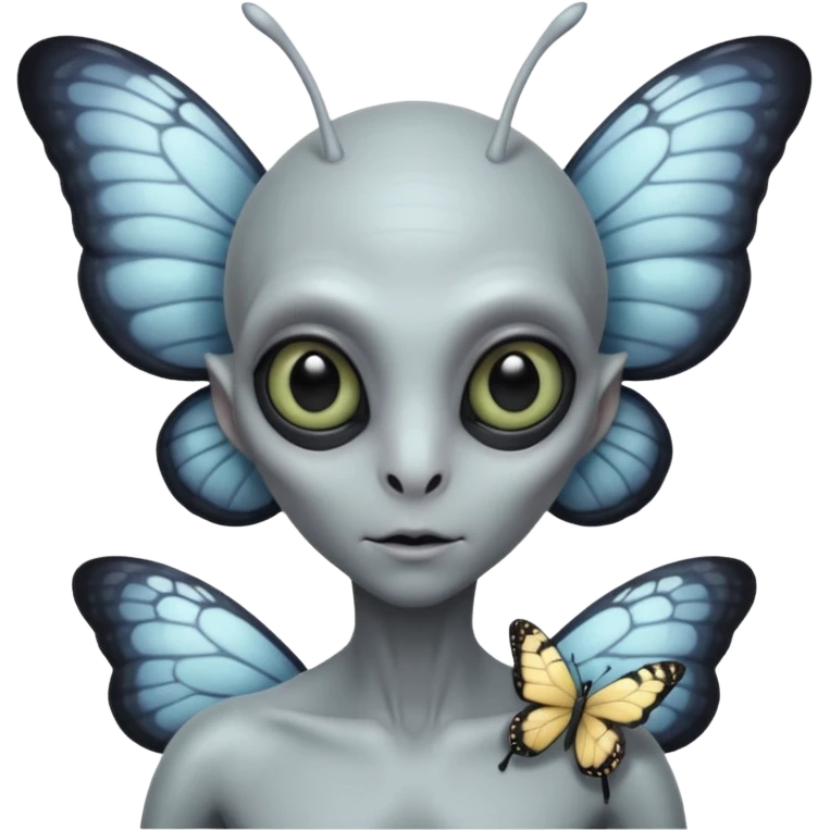 an grey alien with a butterfly on shoulder emoji
