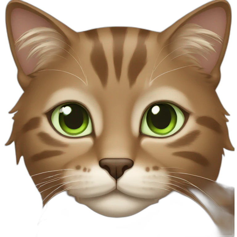 Brown Norvegian cat with long hair and green eyes emoji