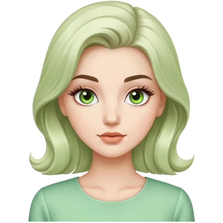 elegant white model girl with light green blouse and voluminous eyelashes emoji