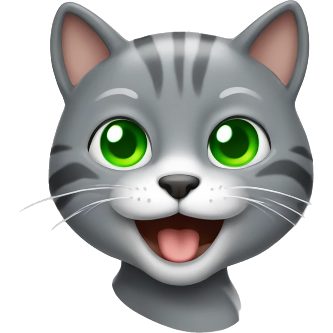 gato gris con ojos verdes sonriendo emoji