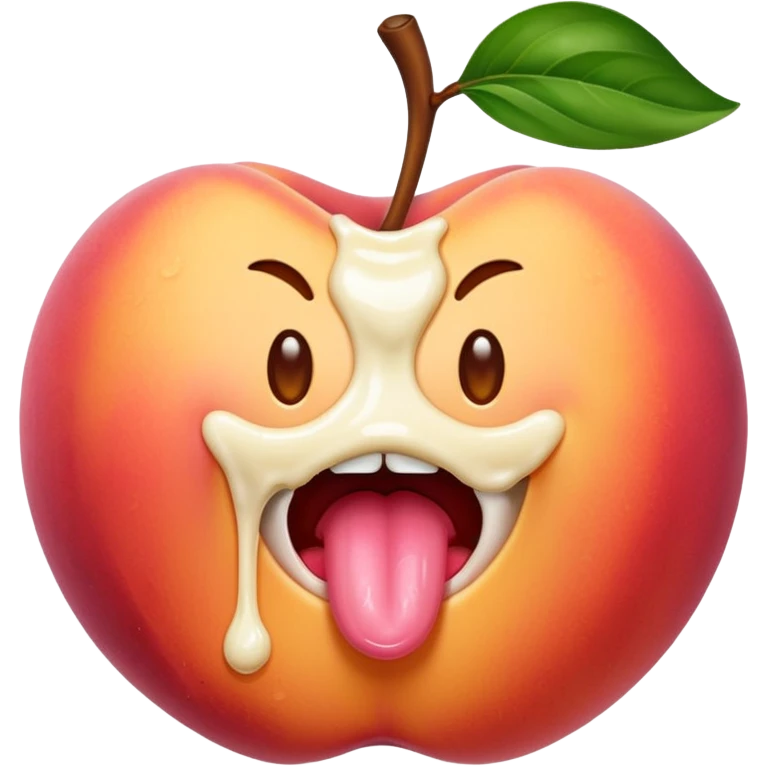 Peach filled with cream spilling out and tongue emoji licking emoji