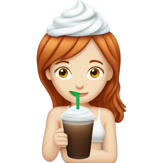 Red head girl drinking iced Capp emoji