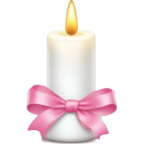 Christmas white  candle with bright baby pink ribbon around it emoji