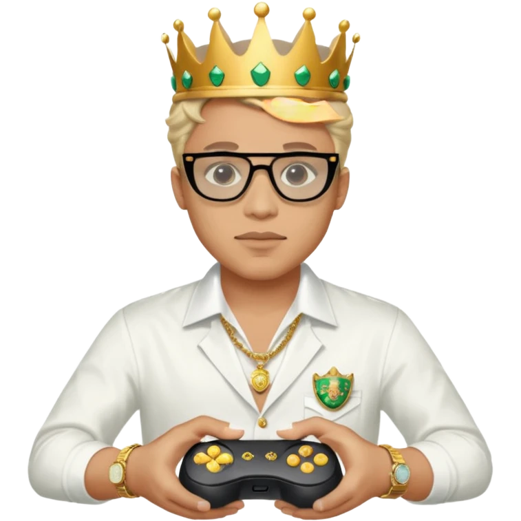un principe con una corona de rolex con unos lentes Versace máscara y una camisa chemise Game pads emoji
