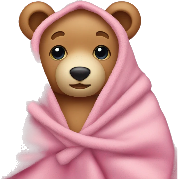 Pink teddy bear in cozy blanket  emoji