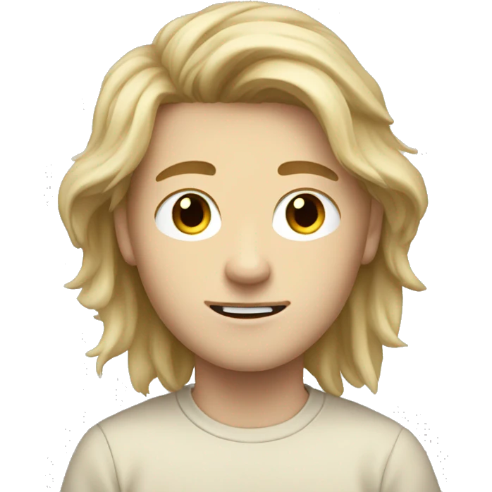 white german teen male with long messy blond hair and beige long sleeved short emoji