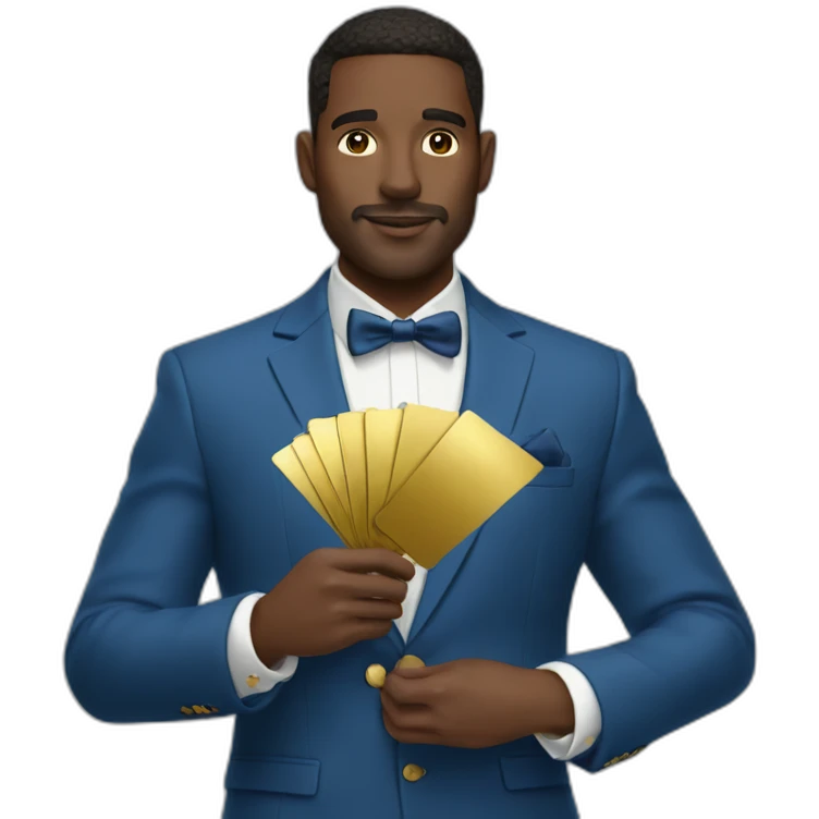 Posh-man-with-blue-suit-holding-gold-card emoji