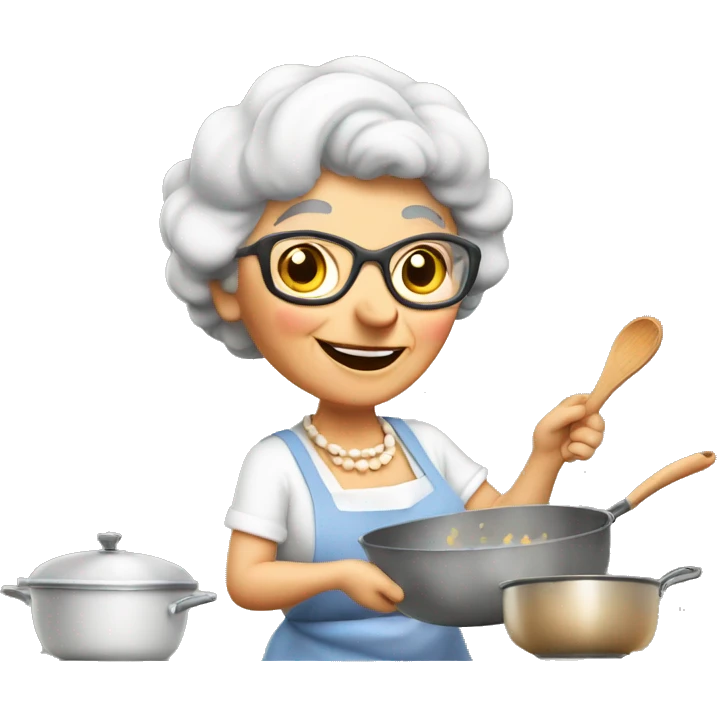 Cute cartoon Italian grandma cooking in kitchen emoji
