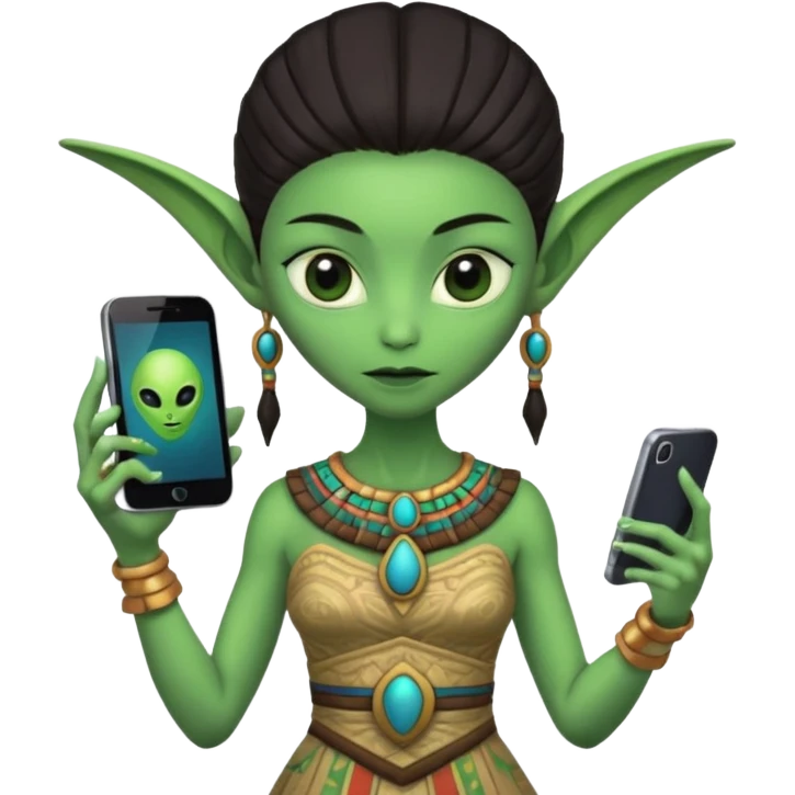 alien with mayan custome dress and smartphone emoji