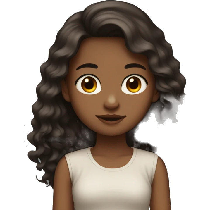 girl with grown eyes, dark brown long wavy layered hair  emoji