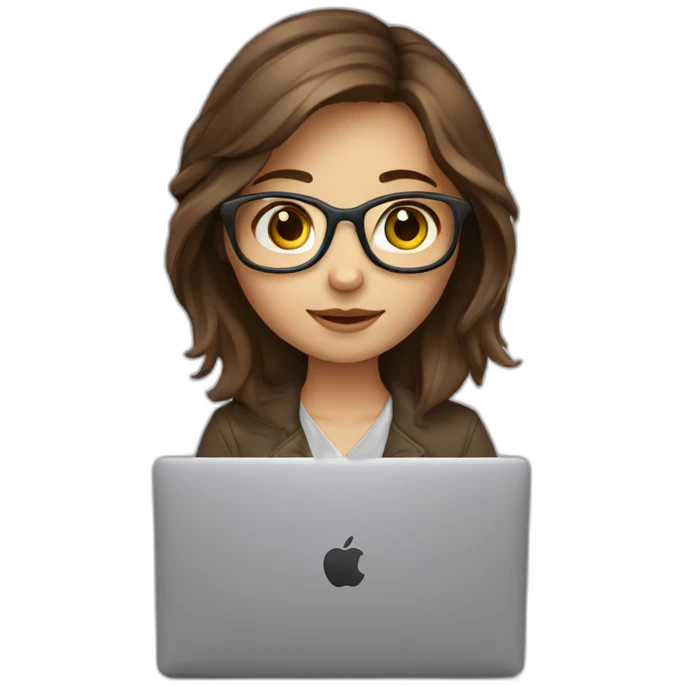 programmer girl with brown hair working with MacBook emoji