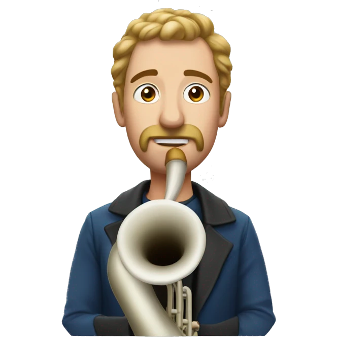 Bold man play midwinter horn emoji