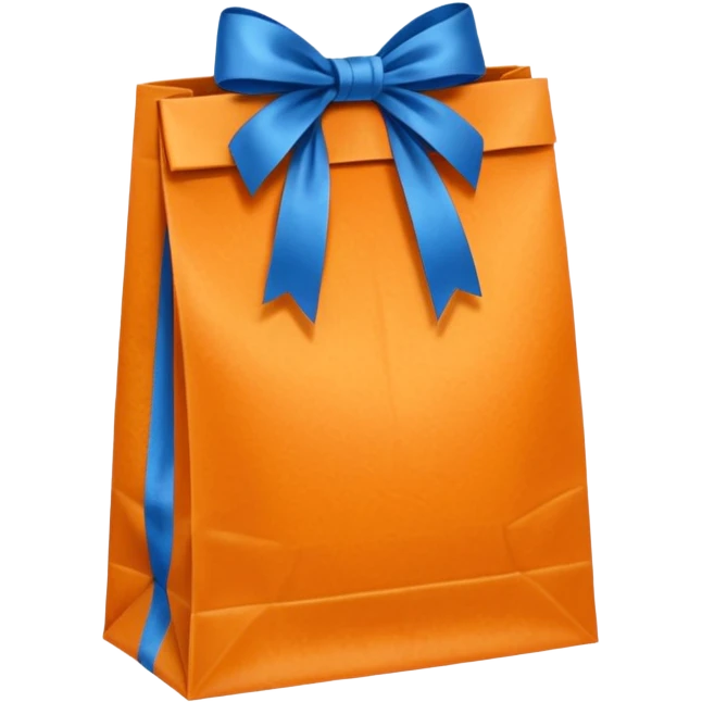 orange paper bag with blue ribbon emoji