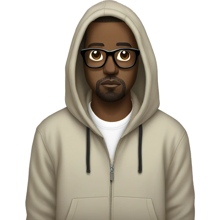 Kanye west wearing a hoodie and glasses and a dog emoji