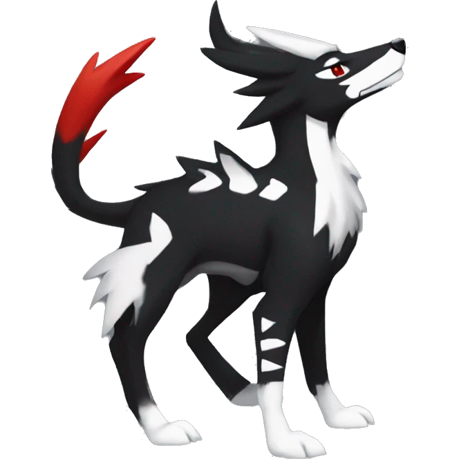 Black Cool Edgy Sergal-Houndoom-Fakémon  with White and Red Edgy markings emoji