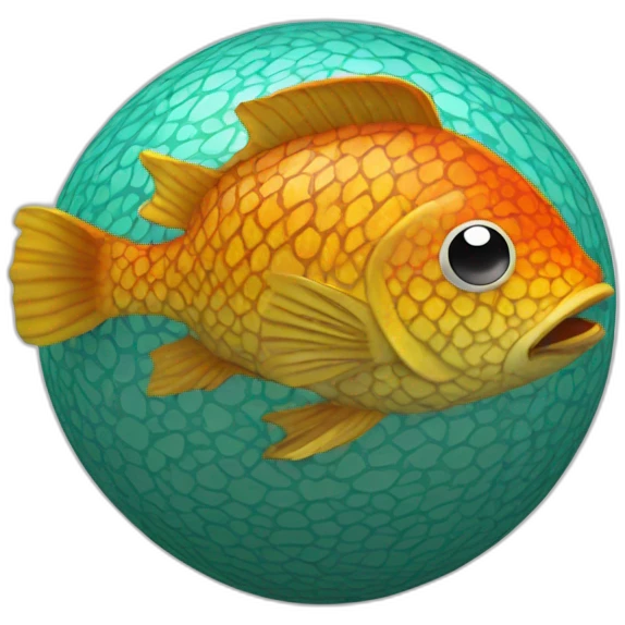 3d sphere with a cartoon Tropical Fish skin texture emoji