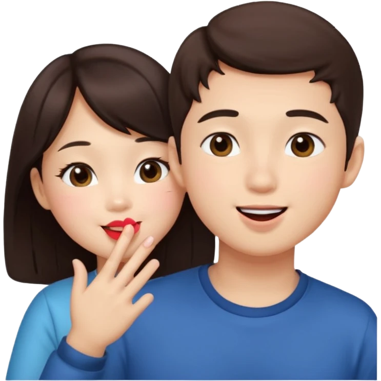 Asian girl blowing kiss to brunette boy  emoji