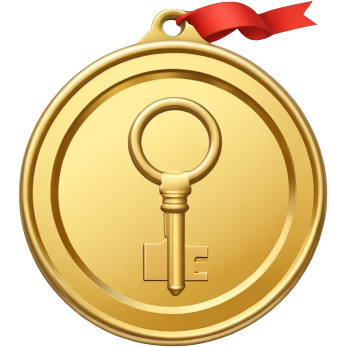 a gold medal with a key engraved on it emoji