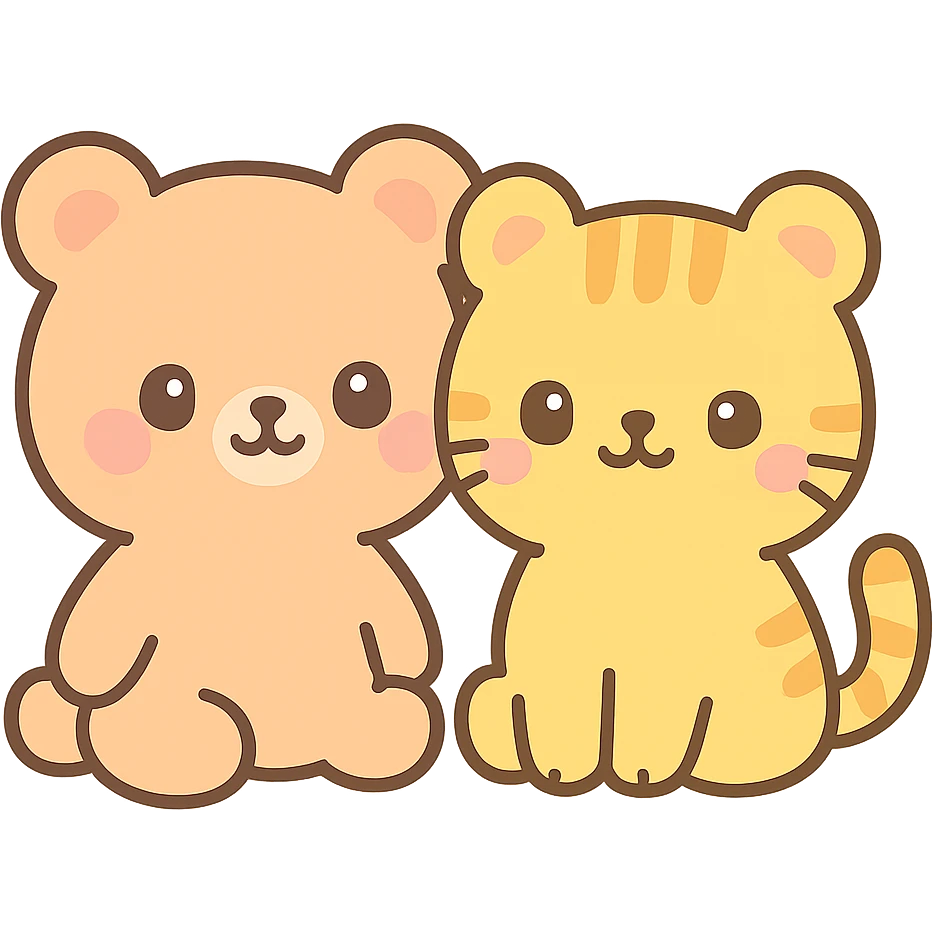 a bear and tiger together, friendly and cute kawaii style emoji