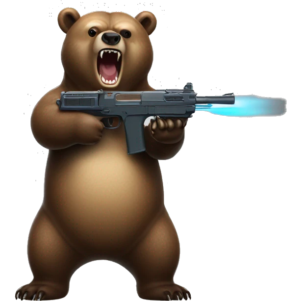Grizzly bear shooting a laser gun that is shaped like a shark  emoji