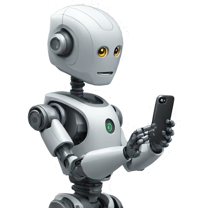robot looking at his iphone emoji