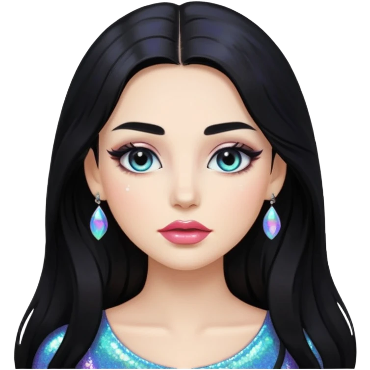 douyin long black hair glossy lips glittery iridescent white eyeshadow girl emoji