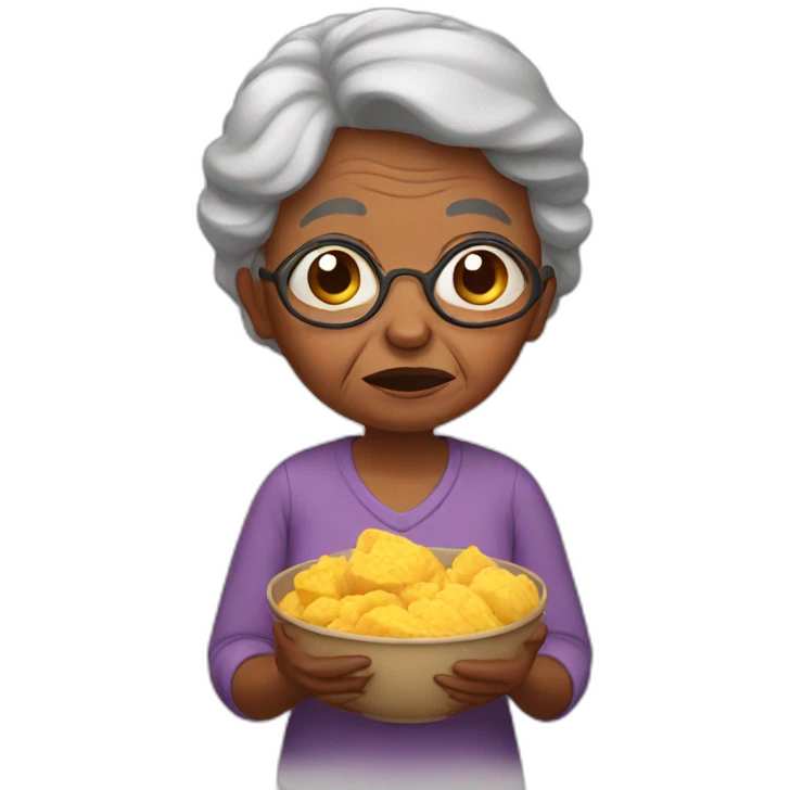 crying brown skin grandma holding food emoji